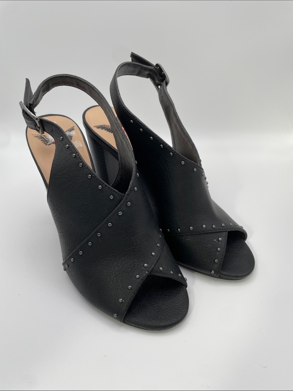 Penny Loves Kenny Black Studded Peep-Toe Slingback Heels